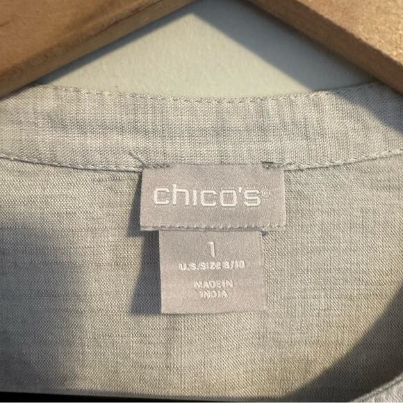 Chico’s Gray Linen Cotton Diamond Embellished Top Blouse 1 Medium - Picture 13 of 13